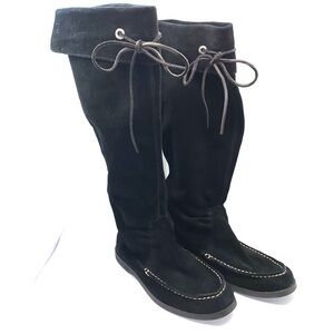 Sperry Top Sider Knee high Black Suede Moccasin Style Boots. Size 8
